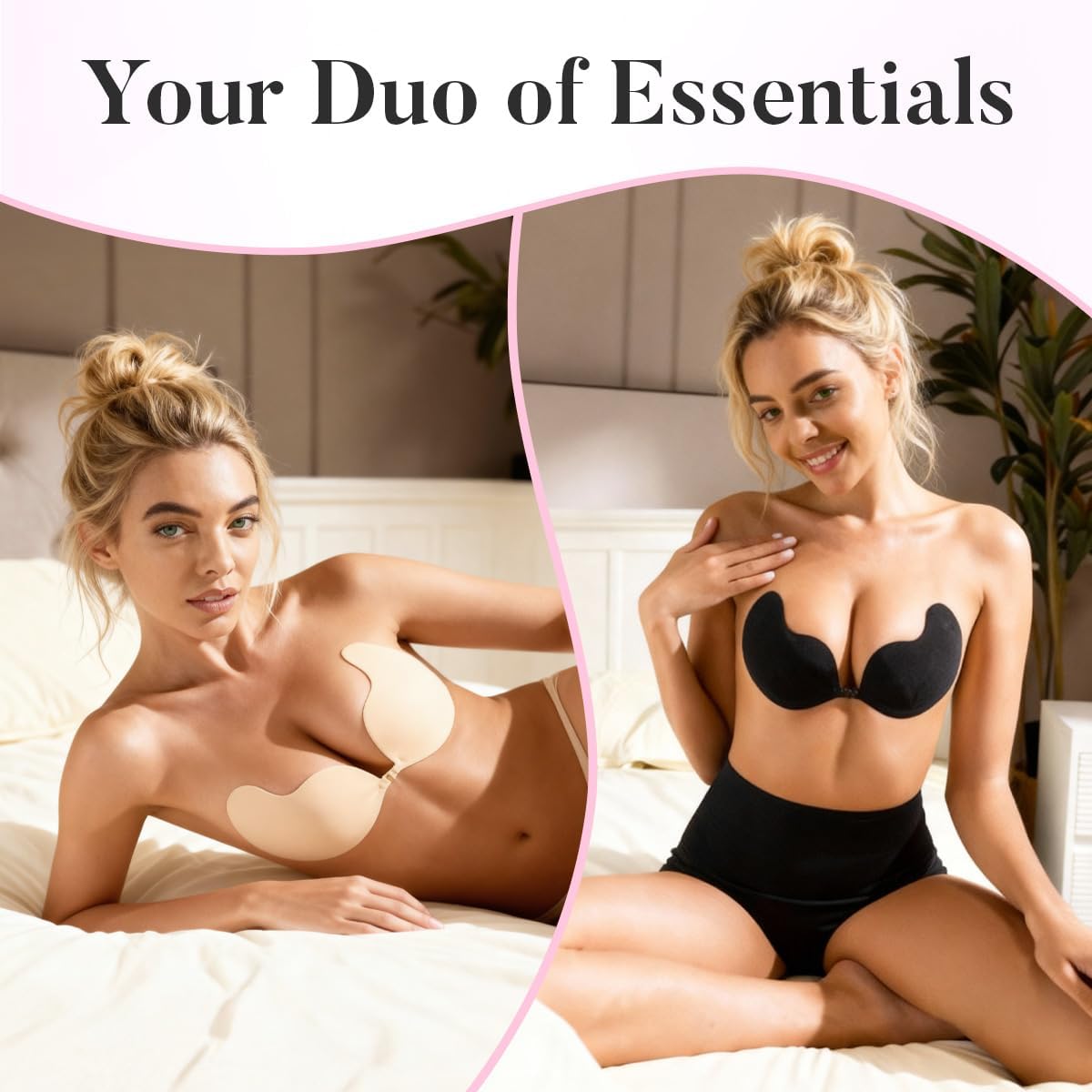 Sticky Bra Push Up – Backless, 2 Pair Invisible Adhesive Strapless Bra with Clip - A-D Cup - Image 2