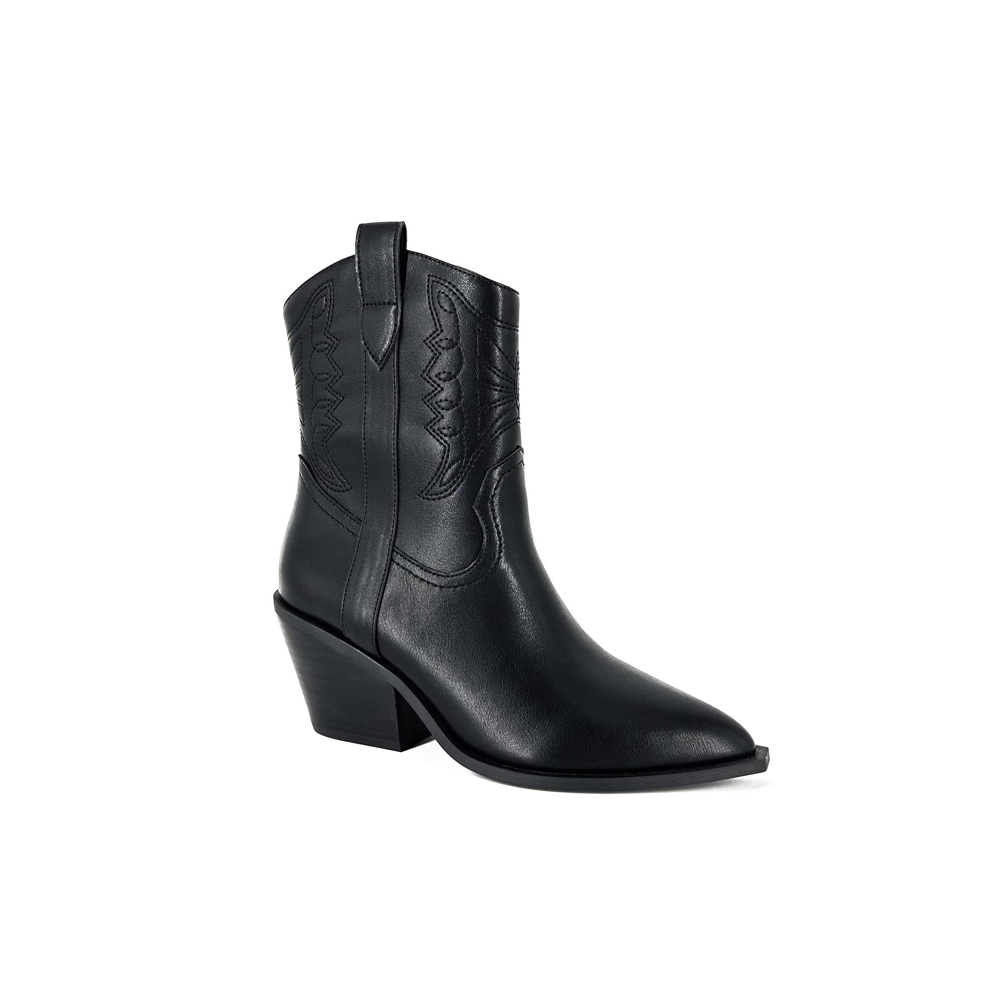 Cowboy Boot Embroidered Square Toe Chunky Heel Tassel Short Tube For Women