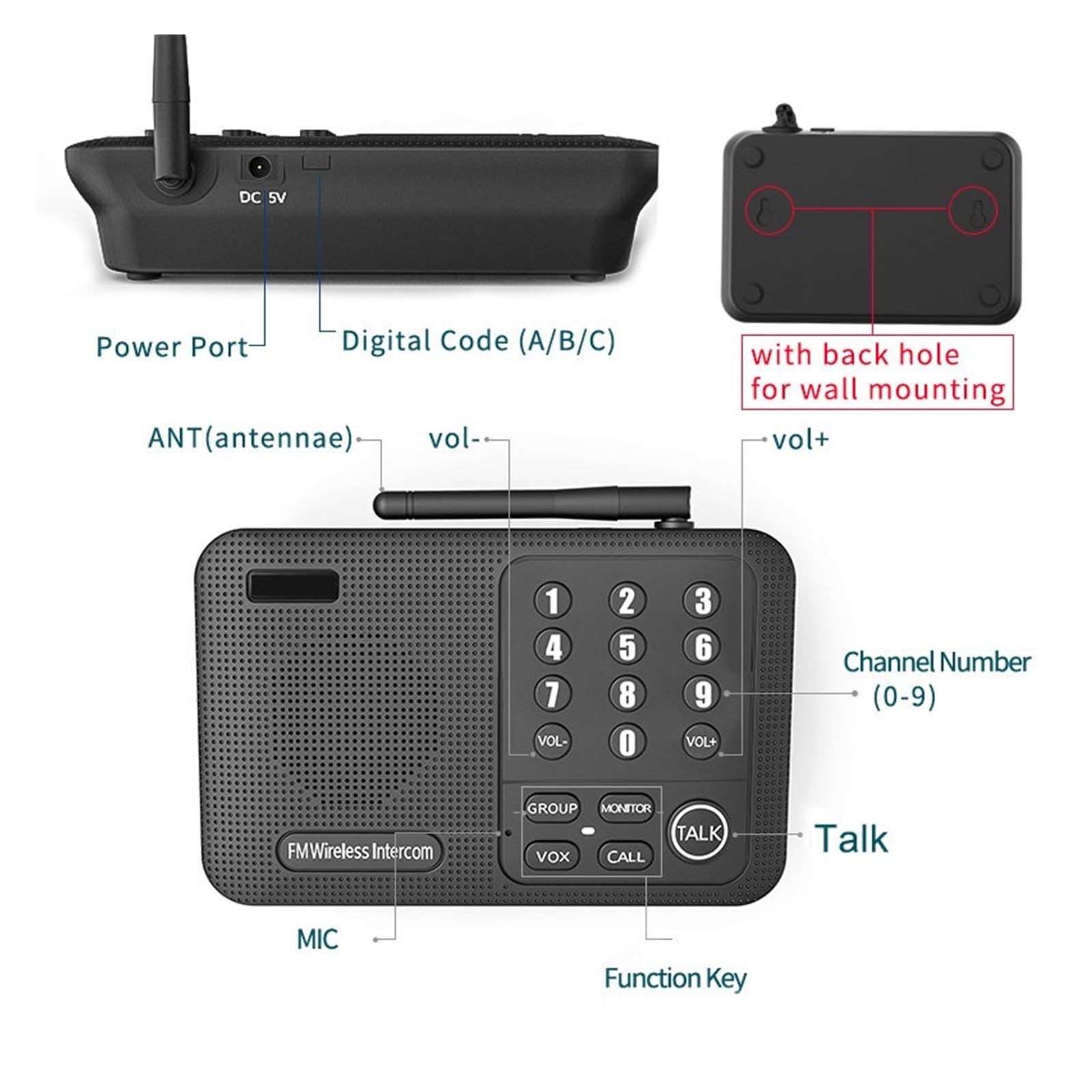 Sistema di Interfono Citofoni, di interfono wireless for la casa, domestico a lungo raggio for ufficio, bidirezionale da stanza a(White -2 stations)