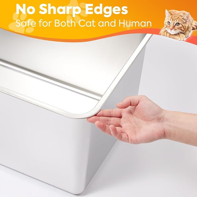 Foto 4 de 8 de Yangbaga Caja de arena XXL de acero inoxidable de alta cara para gatos