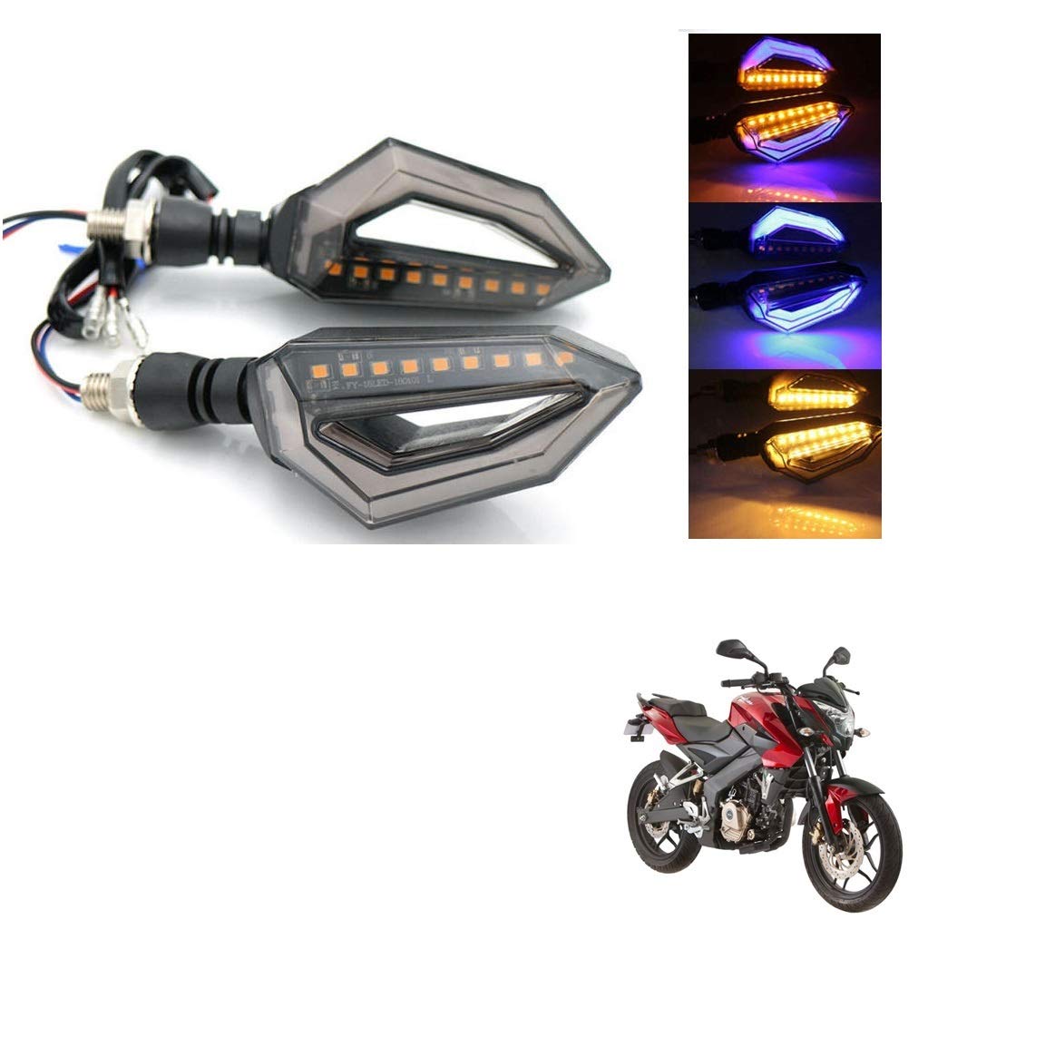 Kozdiko 4 Pcs D Shaped Bike 9 LED Turn Signal Lights Blinker Front & Rear Side Indicator Light for Bajaj Pulsar 150 Ns