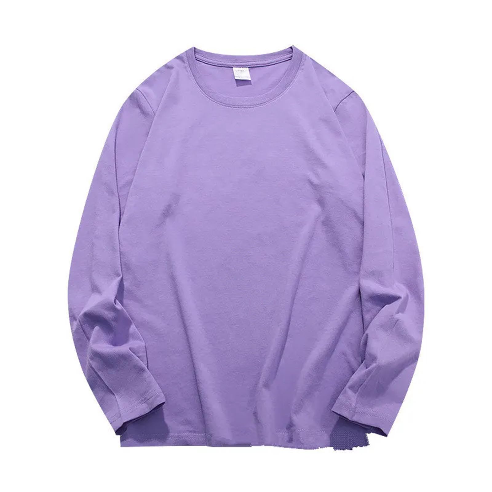 Camiseta de algodón de manga larga para mujer, camiseta grande, informal, básica, holgada, cuello redondo, para mujer