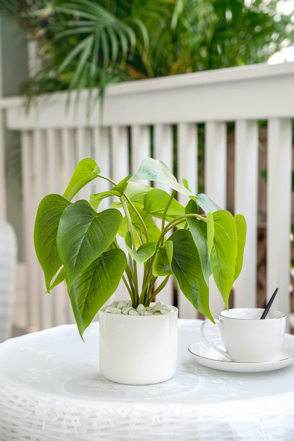 Mkono Piante finte in vaso di ceramica, piante artificiali in vaso da 28 cm, per la decorazione della casa, pianta finta foglia verde con moderna fioriera bianca per scrivania, mensola per ufficio,