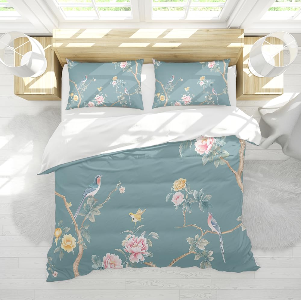 Linge de lit pivoine chinoise 260x240 fini la couette qui glisse avec ses 4 liens doux
