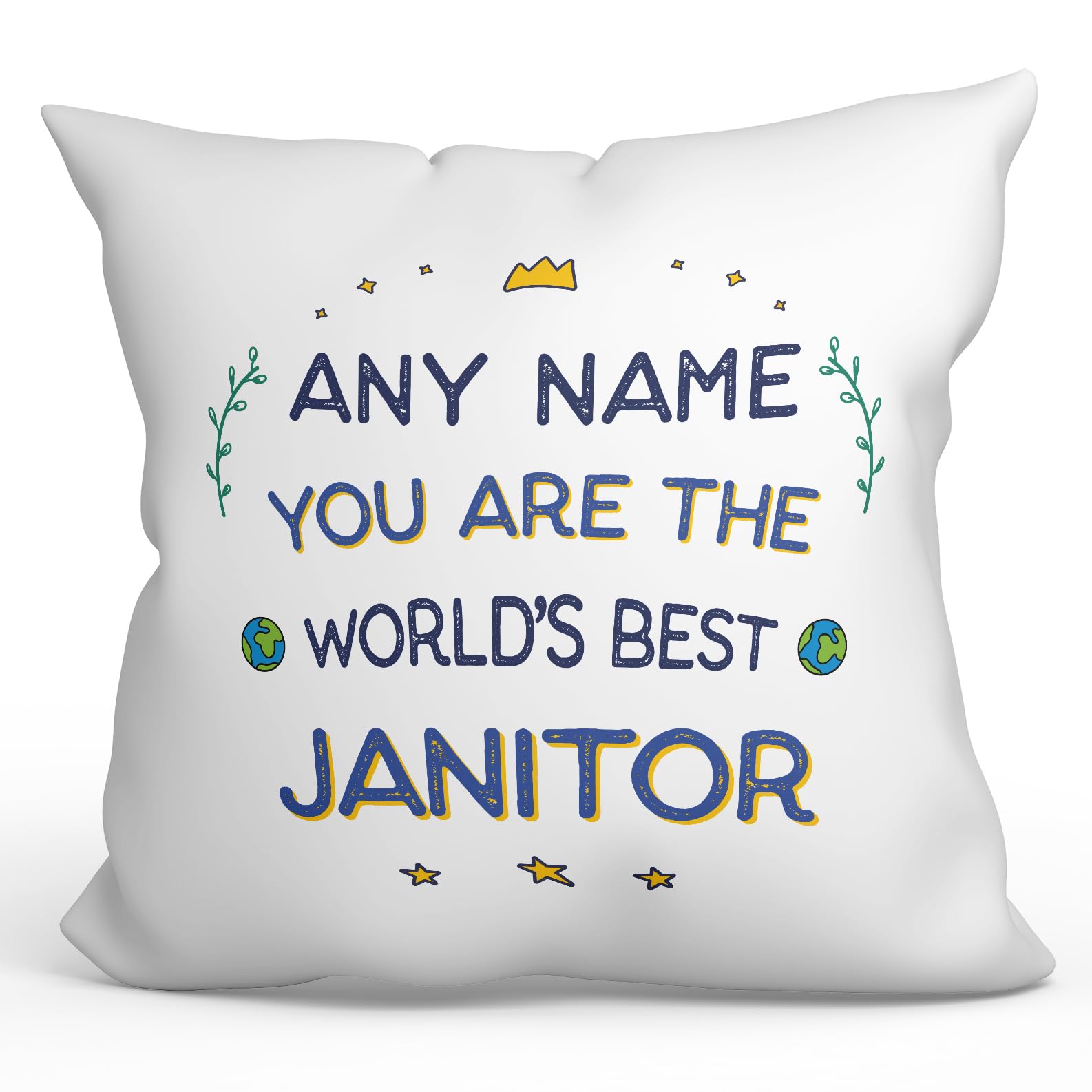 MUGFFINS Personalised Cushion for JANITOR Padding included - in English - World's Best - Funny custom gift - Pillow: cover and filling 15.7x15.7 inches โ image 1