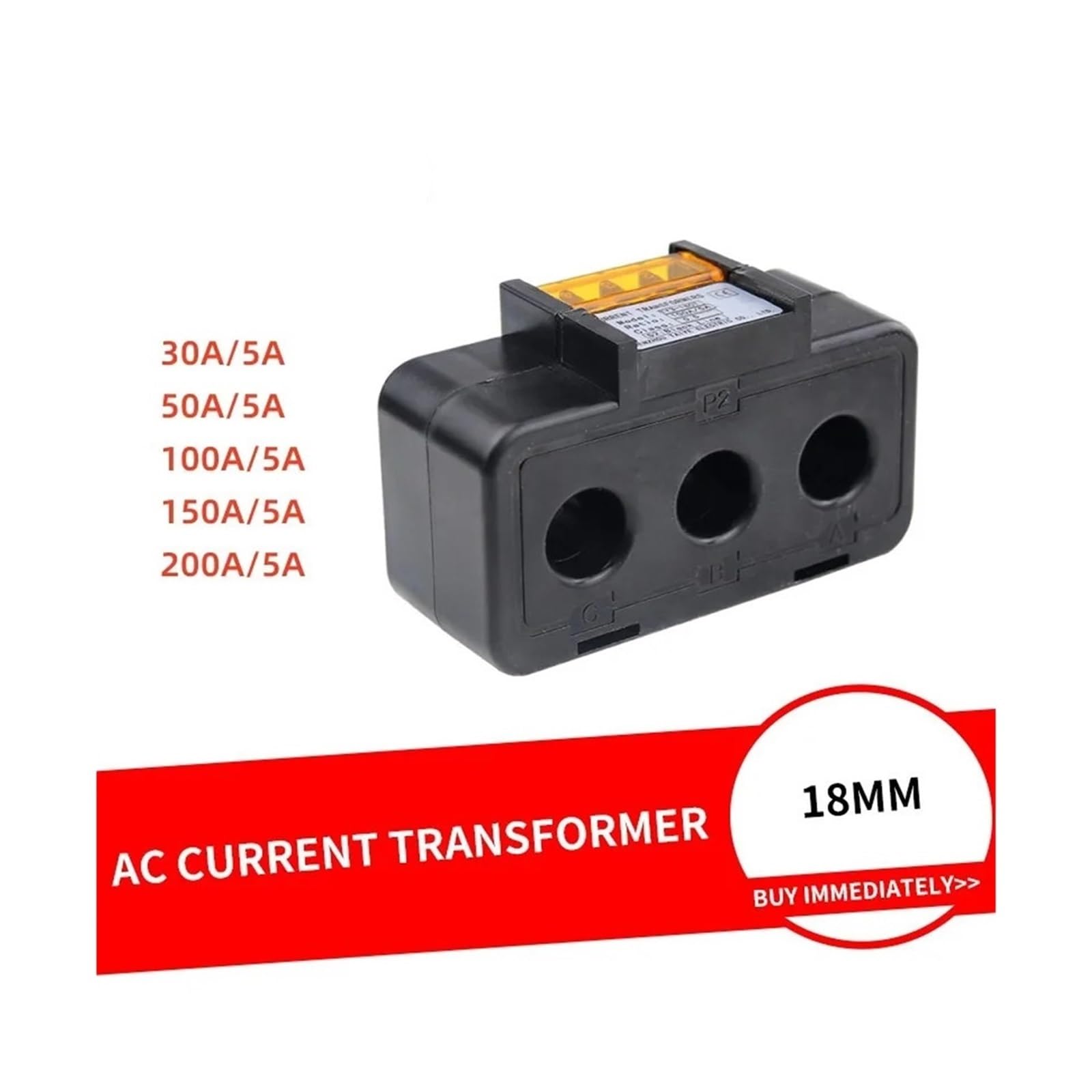 Transformador de Corriente trifásico de 18 mm, Clase 0,5, 30 A, 50 A, 100 A, 150 A y 200 A, CA(50A 5A)