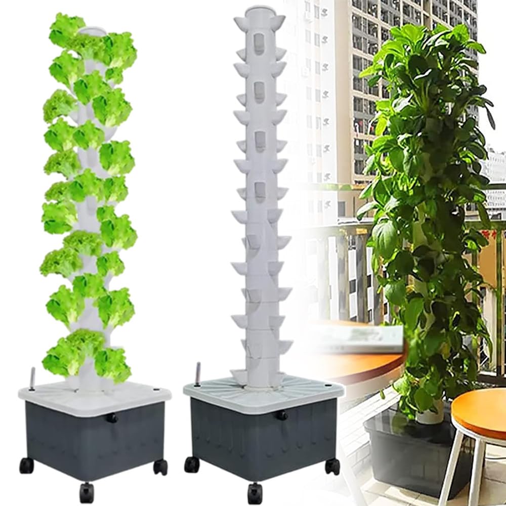 Sistema di Coltivazione idroponica Tower Garden, fioriera da Giardino Verticale da 45 Piante, Kit da Giardino per Interni con Serbatoio dell'Acqua Mobile e Pompa (Senza piantine Incluse)