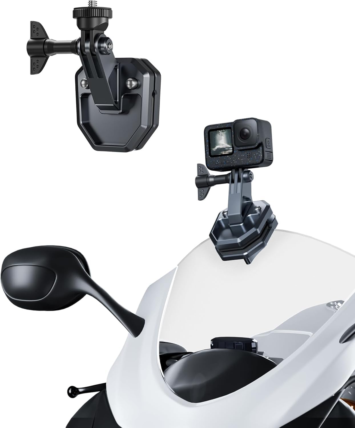 TELESIN Motorcycle Windshield Clip Camera Mount, Quick Release Motorbike Windscreen Clamp for Go Pro 13 12 11 DJI Action 5 Pro Action 4 3, Compatible with Insta 360 X5 X4 X3 Sports Action Cam