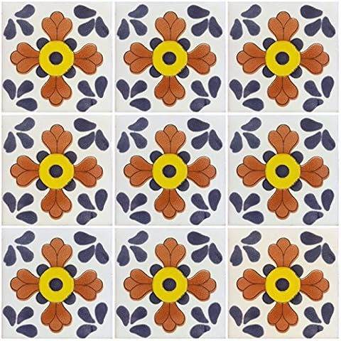Ceramic Talavera Mexican Tile 4x4", 9 Pieces (NOT Stickers) A1 Export Quality! - EX29 Cover