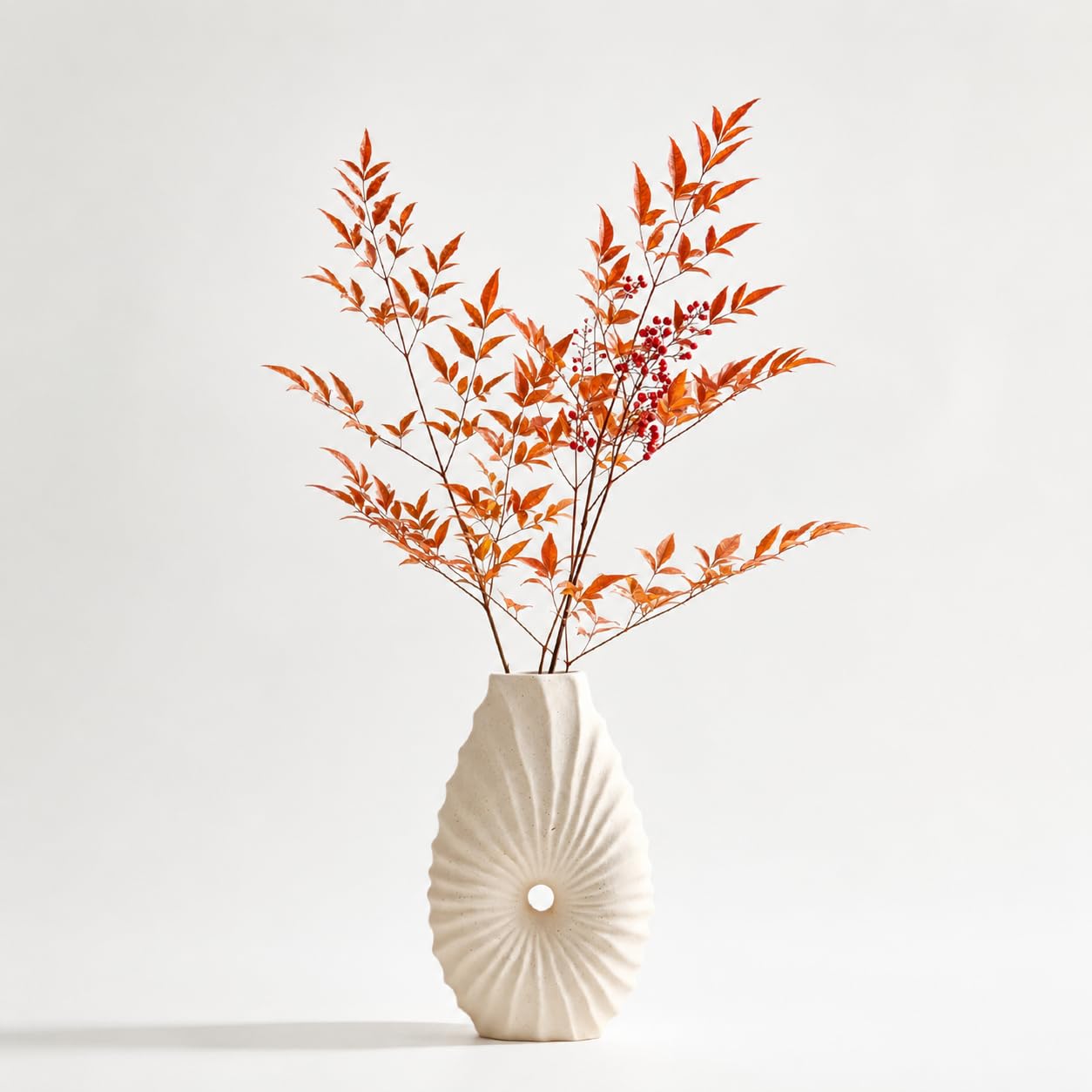 Nowoczesny ceramiczny wazon na kwiaty, abstrakcyjna nieszkliwiona biała kamionka z centralnym otworem, wysokość 19 cm, glazurowane wnętrze na wodę, projekt portalu czasu do dekoracji domu