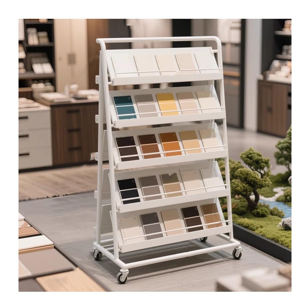 Generisch 5-stöckiger, doppelseitiger Fliesenmuster-Präsentationsständer, großes Bodenregal mit Universalrollen für Ausstellungsräume und Verkaufsflächen, ideal für Fliesenmuster (100 x 35 x 115 cm)