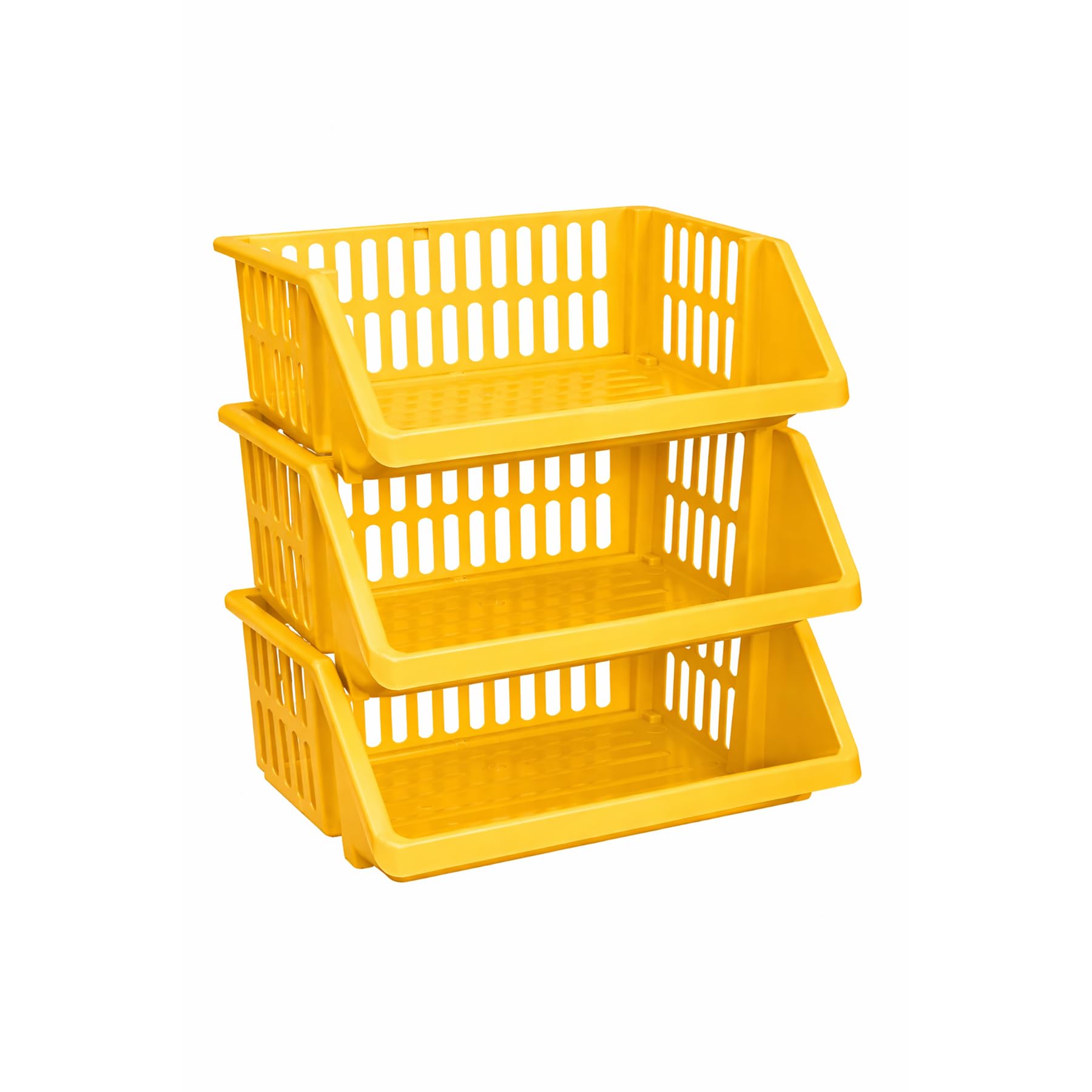 Crazygadget Yellow Crazygadget® Multi Purpose Large Plastic Colour Storage Rack Stand Stacking Stackable Basket - Made In U.k. (3 Tiers, )