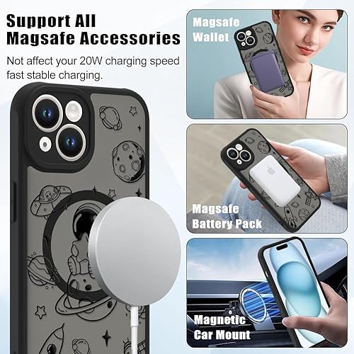 Miniatura 4 de Jefonha Funda magnética para iPhone 15 Pro, compatible con Magsafe Cool Astronauta, diseño translúcido mate, funda protectora a prueba de golpes