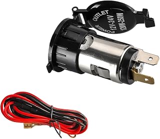 Car Cigarette Lighter Socket, 12V 24V Female Power Outlet Socket with Cover Wiring Harness, Waterproof Dustproof Cigarette Lighter Adapter Replacement for Truck RV Boat
