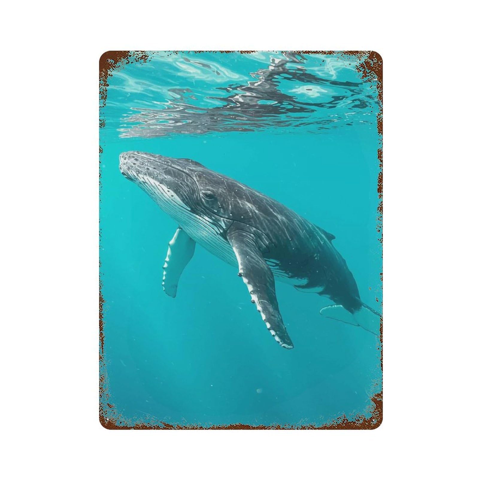Humpback Whale Underwater Vintage Rust Metal Sign 15.7"x11.8", for Pub, Kitchen And Man Cave Decor, Rustic Home Decor
