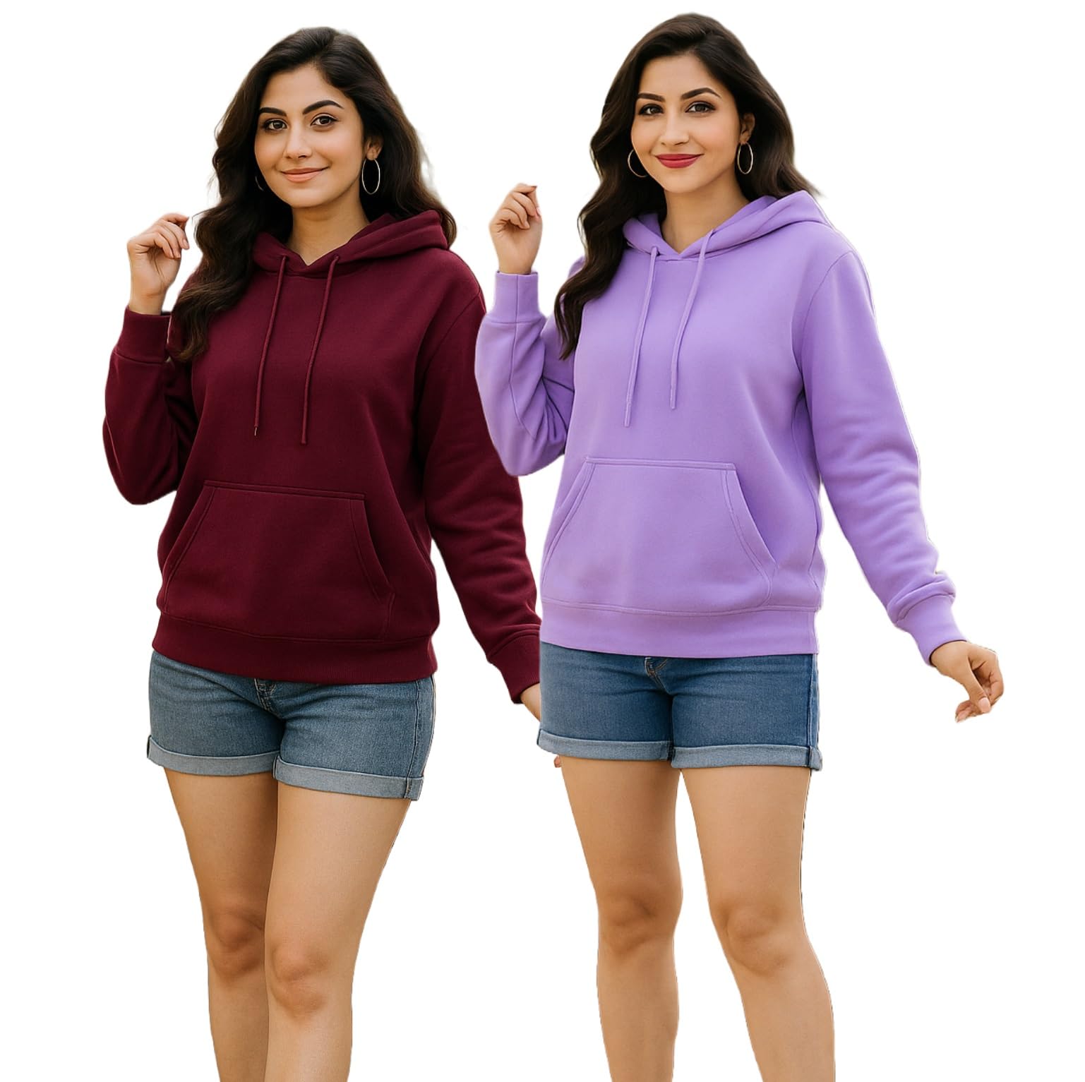 Sweatshirt for Women Combo Hoodie Winter Wear Fleece Neck (Pack of 2)-image-43