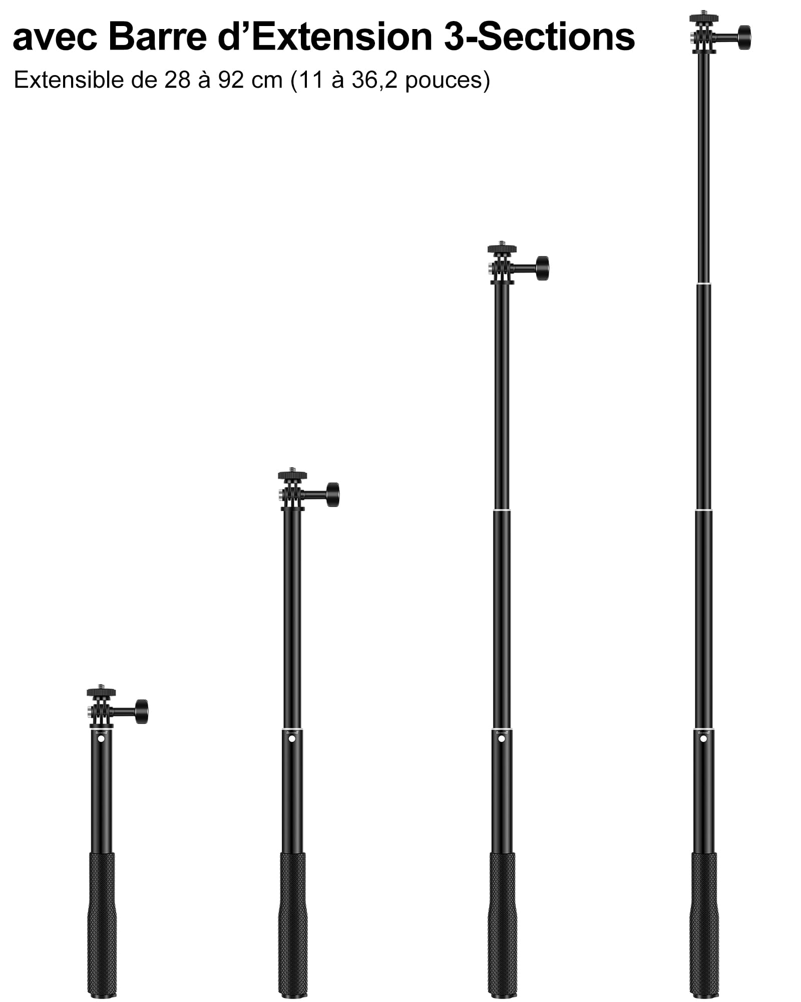92cm Perche à Selfie Télescopique Etanche pour GoPro Hero 13/12/11/10/9/8/Max, DJI Osmo Pocket 4/3, DJI Osmo Action 5 Pro/4, AKASO EK7000/V50X et Autres caméras d'action