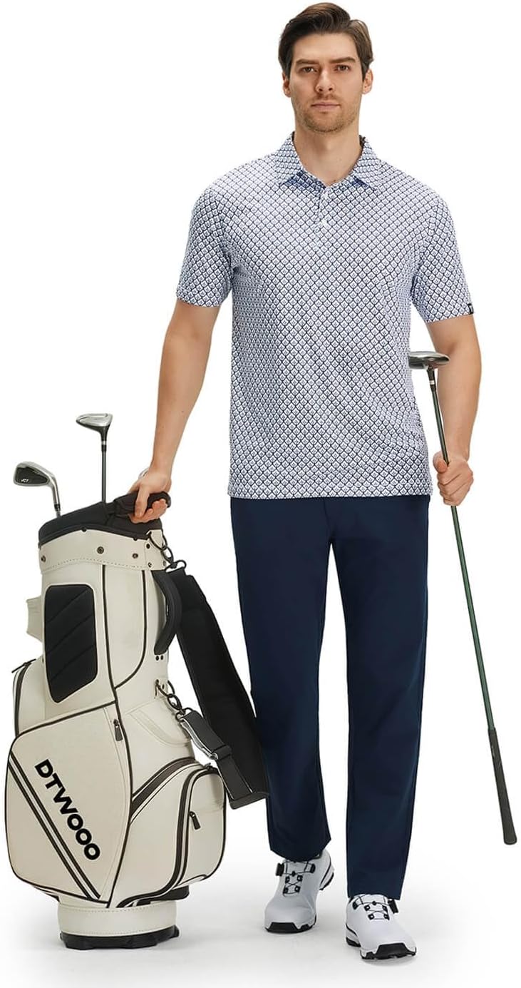 Men' s Golf Shirts Short Sleeve Print Performance Moisture Wicking Dry Fit Golf Polo Shirts for Men