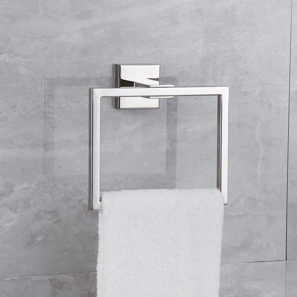 Towel Ring Hand Towel Holder for Bathroom Hand Towel Racks Wall Mount Simple Square Towel Hanger Heavy Duty SUS 304 Stainless Steel, Polished Finish