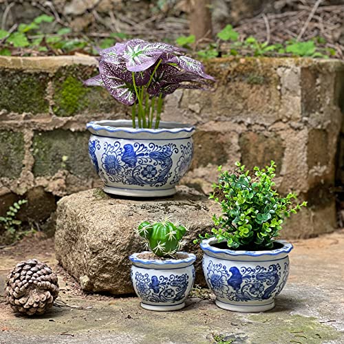 Hakkagirl Blue And White Porcelain, Flower Pots, Decorative Plant Pots For Indoor -Set Of 3 #TOP6
