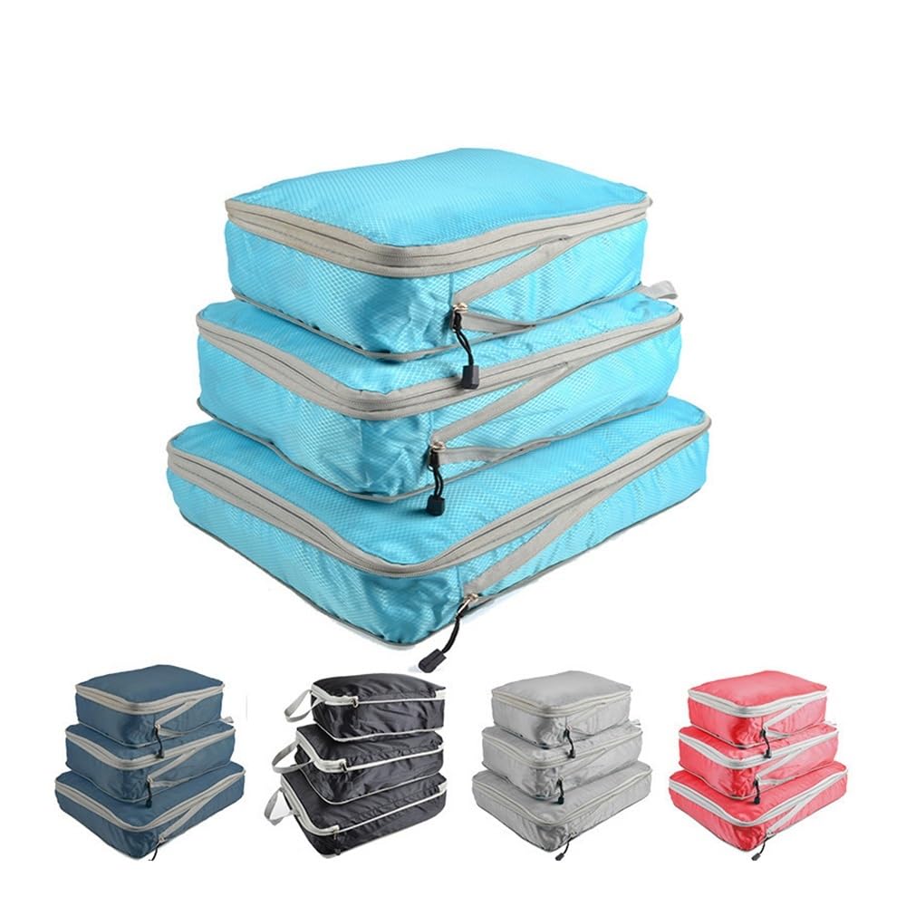 Set da 3 pezzi, confezione comprimibile, organizer da viaggio, cubi, impermeabile, valigia, nylon, borsa per bagagli, grande capacità, borsa (nero, 2 pezzi)