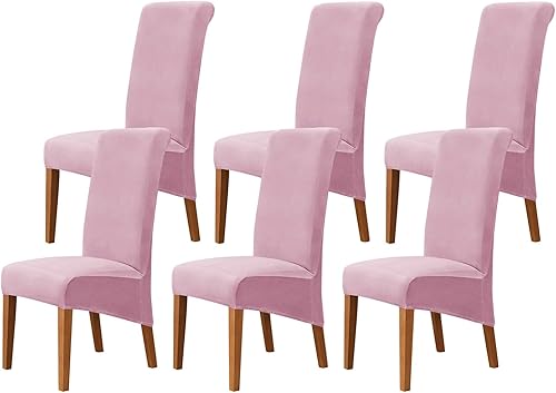 Juego de 6 fundas de terciopelo para sillas de comedor, color rosa, fundas elásticas para sillas de comedor y cocina, reutilizables, protector suave