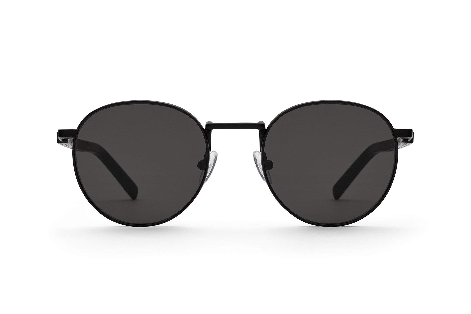 TAKE A SHOTround modern sunglasses for women and men, wooden temples, uv-protection, anti reflection lenses, metal frame