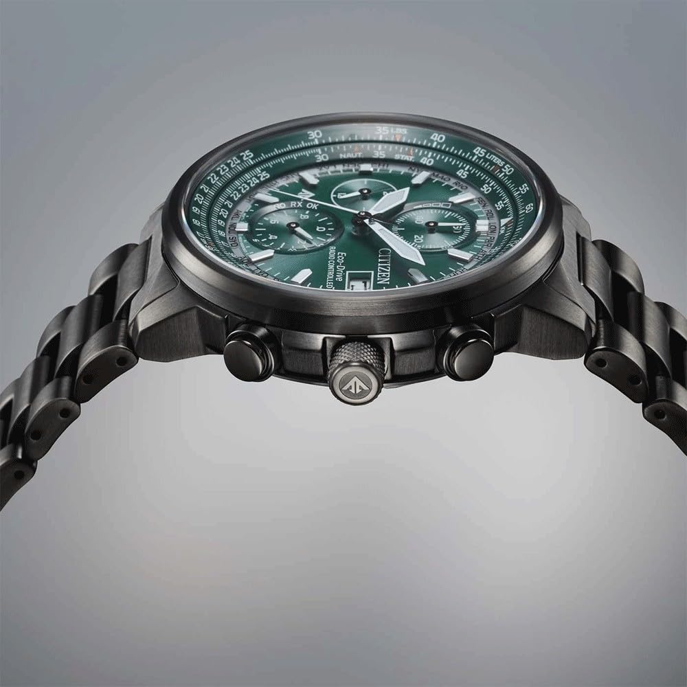 Citizen Promaster Sky Herrenuhr Edelstahl, Grün, 41 mm, AT8304-57W | Analog Chronograph | Saphirglas | 20 bar Wasserdicht | 180 Tage Gangreserve | Stoppuhr: Max. 60 Min, Tag/Datum