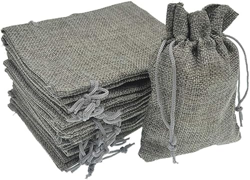 Bezall 20 bolsas de arpillera con cordón, 2.7 x 3.5 pulgadas, bolsas de regalo de joyería de yute a granel para Navidad, boda, fiesta, regalos (gris)