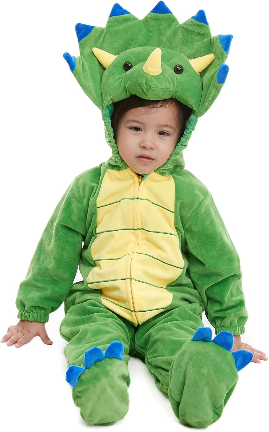 HSCTEK Baby Dinosaur Costume Newborn, Infant and Toddler Boys Girls 0-4T | 90% Upgraded Flannel Fleece/ 10% Spandex, Versatile Design Feature 3D Dinosaur Hood, Long Tail, Booties, Zipper Closure