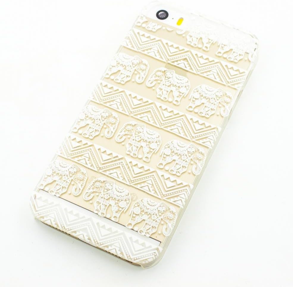 Clear Plastic Case Cover for Apple iPhone 5 /5S / 5C / 6 Plus - Henna Lotus Floral Elephant