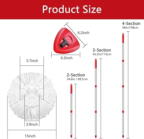 Miniatura 3 de O Cedar Mop - Cabezal de repuesto compatible con O Cedar EasyWring Spin Mop  4 recambios de mopa de cedro, mango de mopa de 30 a 58 pulgadas y 1