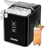 Aeitto Ice Makers Countertop, 9 Ice Cubes Release in 6 Mins, 26Lbs/24H, 2 Sizes of Bullet Ice Machine,Self-Cleaning Portable Ice Maker with Ice Scoop and Basket for Home Kitchen Office RV Bar, Black