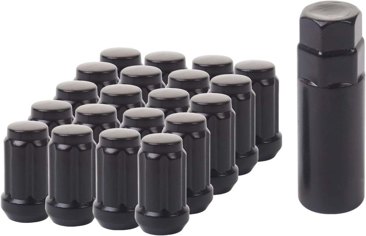HanAuto Black Lug Nuts with 1 Key (12mm x 1.25 Thread Size) - Pack of 20 Wheel Lug Nuts, 63512XK201