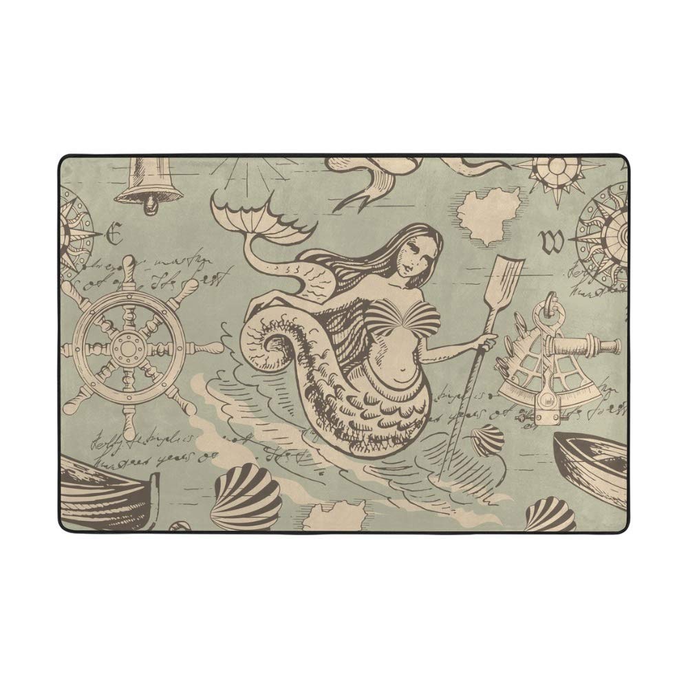 Tapis de salon anti-froid pour enfants - Grand tapis Ruchen 183x122 cm sirène et monstres