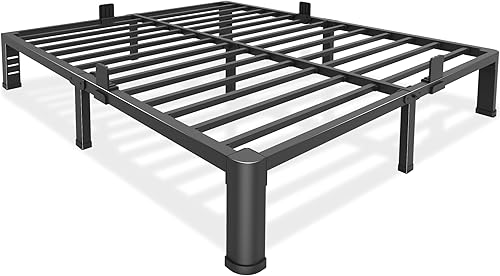 Miniatura 13 de Base de cama metálica de 18 pulgadas, tamaño Queen, con patas de esquinas redondas, listones de acero de alta resistencia de 3500 LBS, compatible