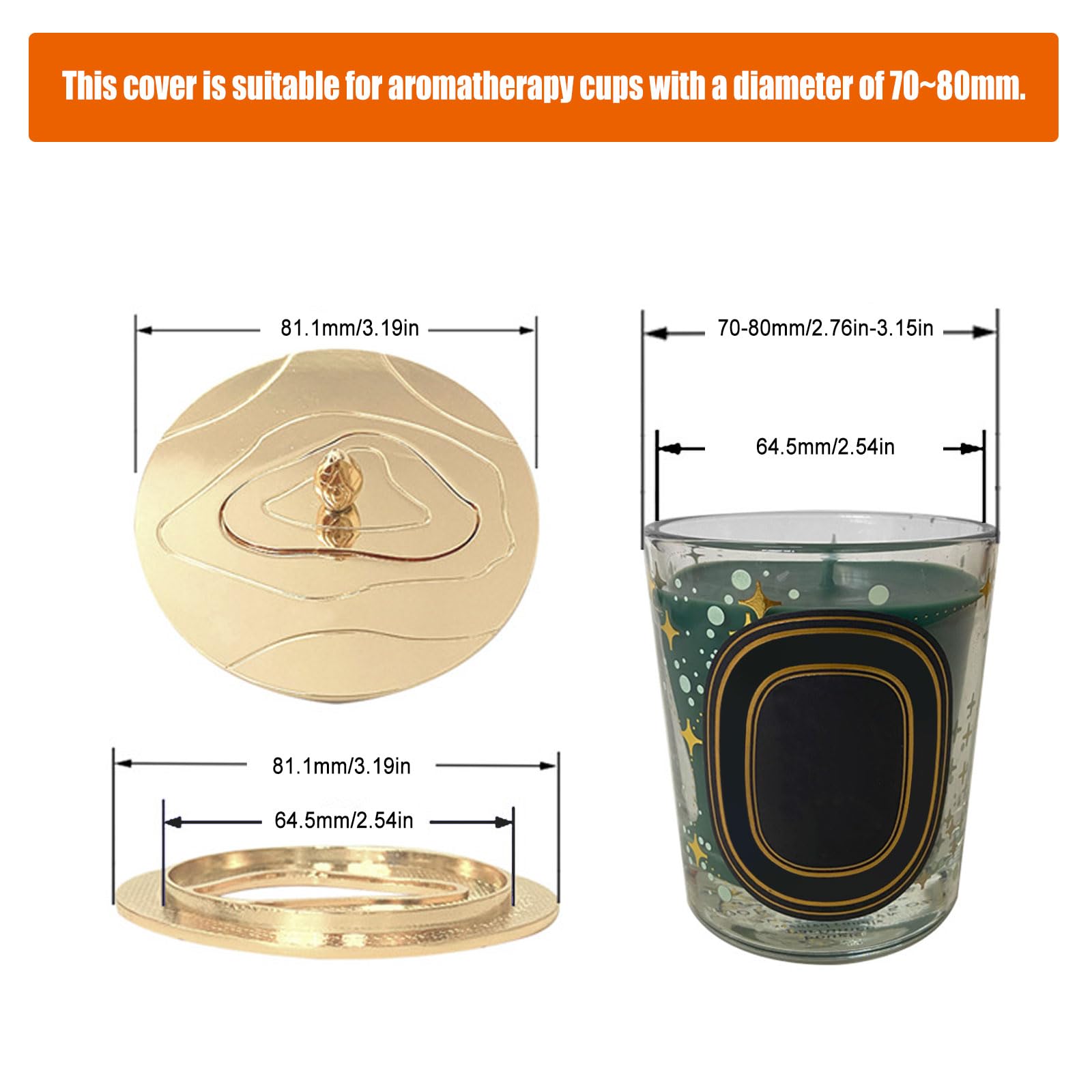 4 PCS Jar Candle Cover Metals Candle Dust Cover Split Lid for Dia 7-8cm Jar Candles Aroma Candle Decoration Dustproof Odor Storage Windproof Pit Proof Candle Extinguishing Gold & Silver