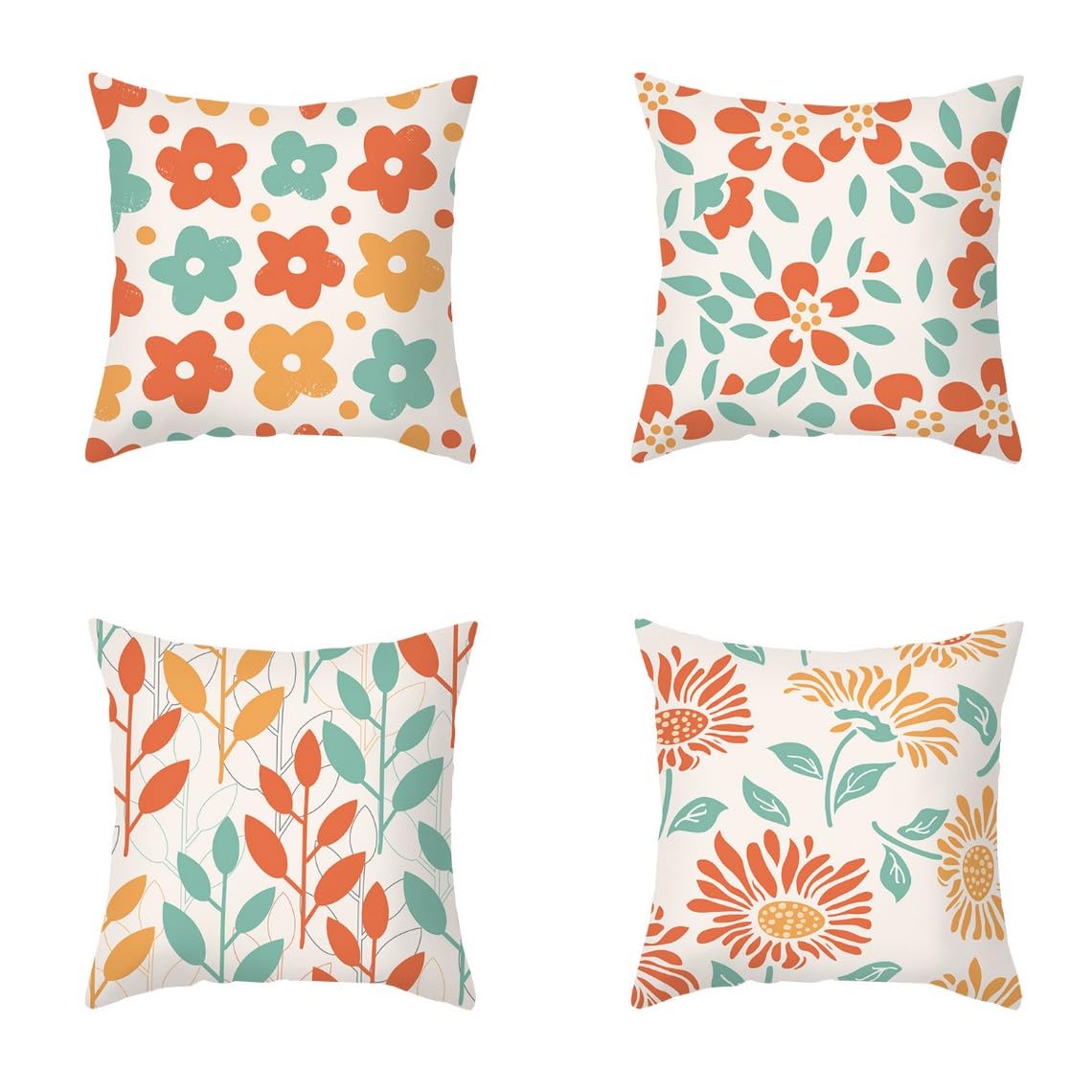 Chenlane Silk Pillow Covers Standard Size Cotton Cushion Living Room Floral Geometry, Couch Retro Chair For Private Customisation 45x45 cm, 4Pcs