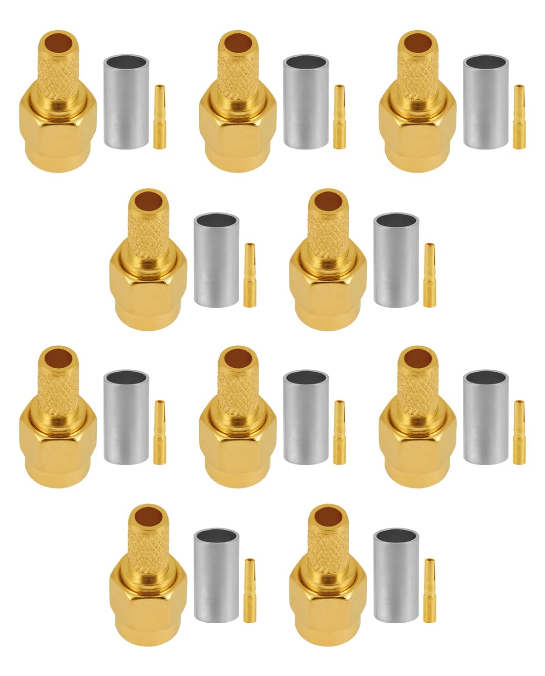 Vecys 10 PCS RP SMA Connettori RP SMA Maschio Crimpare Connettore per RG58 RG142 RG400 VLMR195 RF Coassiale Cavo