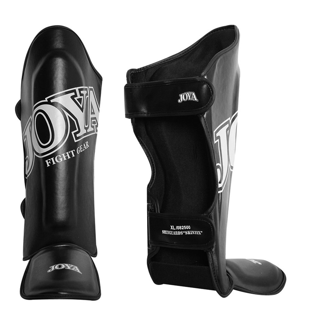 JOYA Schienbeinschoner Kickboxen - SKINTEX - Schwarz - Hergestellt aus hochwertigem Kunstleder - Kampfsport Sparring Schienbeinschutz - Schienbeinschützer - Muay Thai - Joya Fight Gear