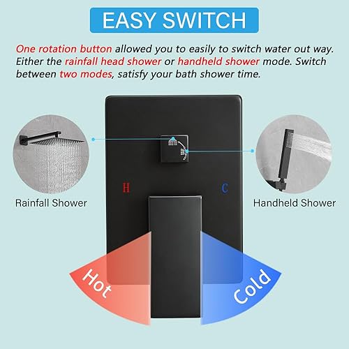 Miniatura 5 de YCAIKOI Juego completo de grifo de ducha, sistema de ducha de montaje en pared para baño, ducha de lluvia de alta presión de 12 pulgadas con mano,