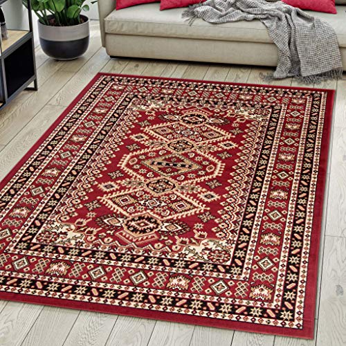 Carpeto Rugs Teppich Orientalisch Rot Klassisch Muster Kurzflor Öko-Tex Wohnzimmer 70 x 140 cm