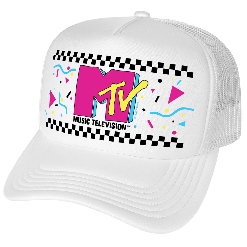 Popfunk Official MTV - Logo 80'S Checker Party Foam Snapback Trucker Hat - Unisex for Men and Women