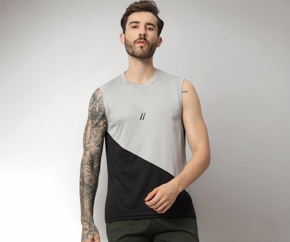ATICX Men's Polyester Sports Sleeveless T Shirt - Gym Vest, Workout Sando, Training Tank Top, Cut Sleeves Quick Dry Tee for Running, Swimming, Badminton, Fitness & Sports