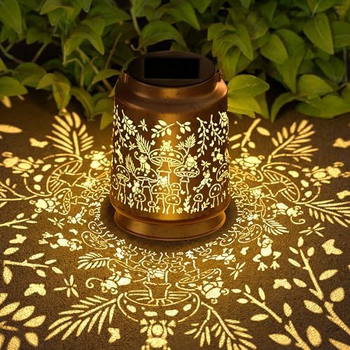 Mushroom & Frog Solar Lantern for Garden Outdoor Decor – Hanging Metal Light Decoration for Patio, Yard, Lawn, Pathway, Backyard – Birthday Gift for Mom, Women, Grandma