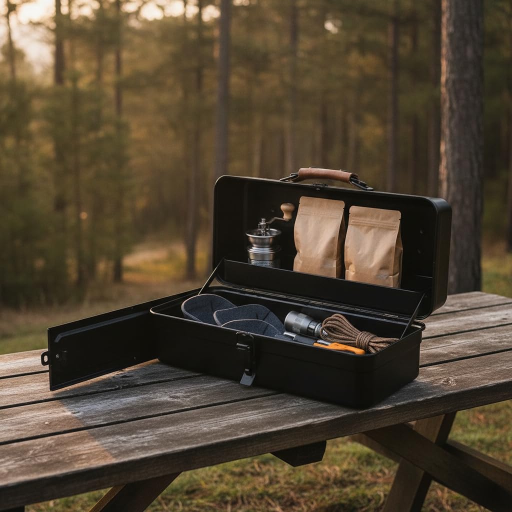 Camping-Aufbewahrungsbox aus Metall, Elegantes Cremeweiß