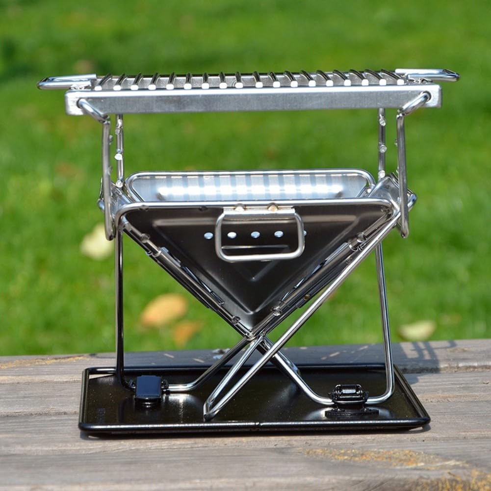 Parrilla portátil para acampar al aire libre, altura ajustable, diseño plegable, acero inoxidable, ideal para 12 personas, incluye bolsa de transporte