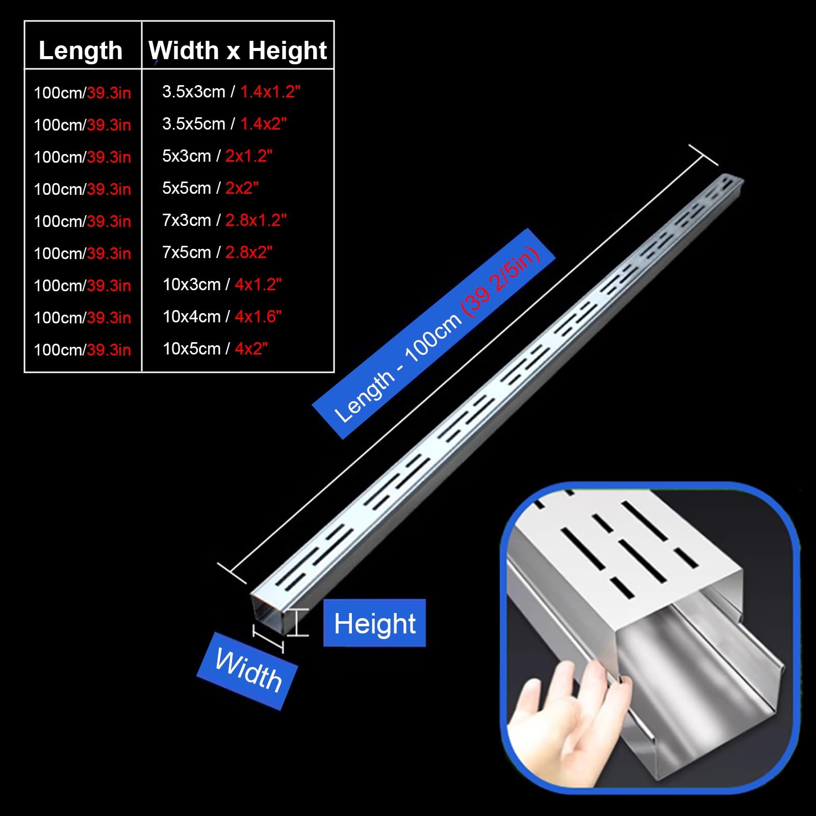 WDJBPSH caniveau Exterieur Kit de Caniveau Fin de 1 M de Long, Extérieur, avec Dérivation d'eau, Caniveau de Drainage pour Trottoir, Grilles D'égout en Acier Inoxydable(Silver 4 pcs,15x5cm(5 7/8x2))