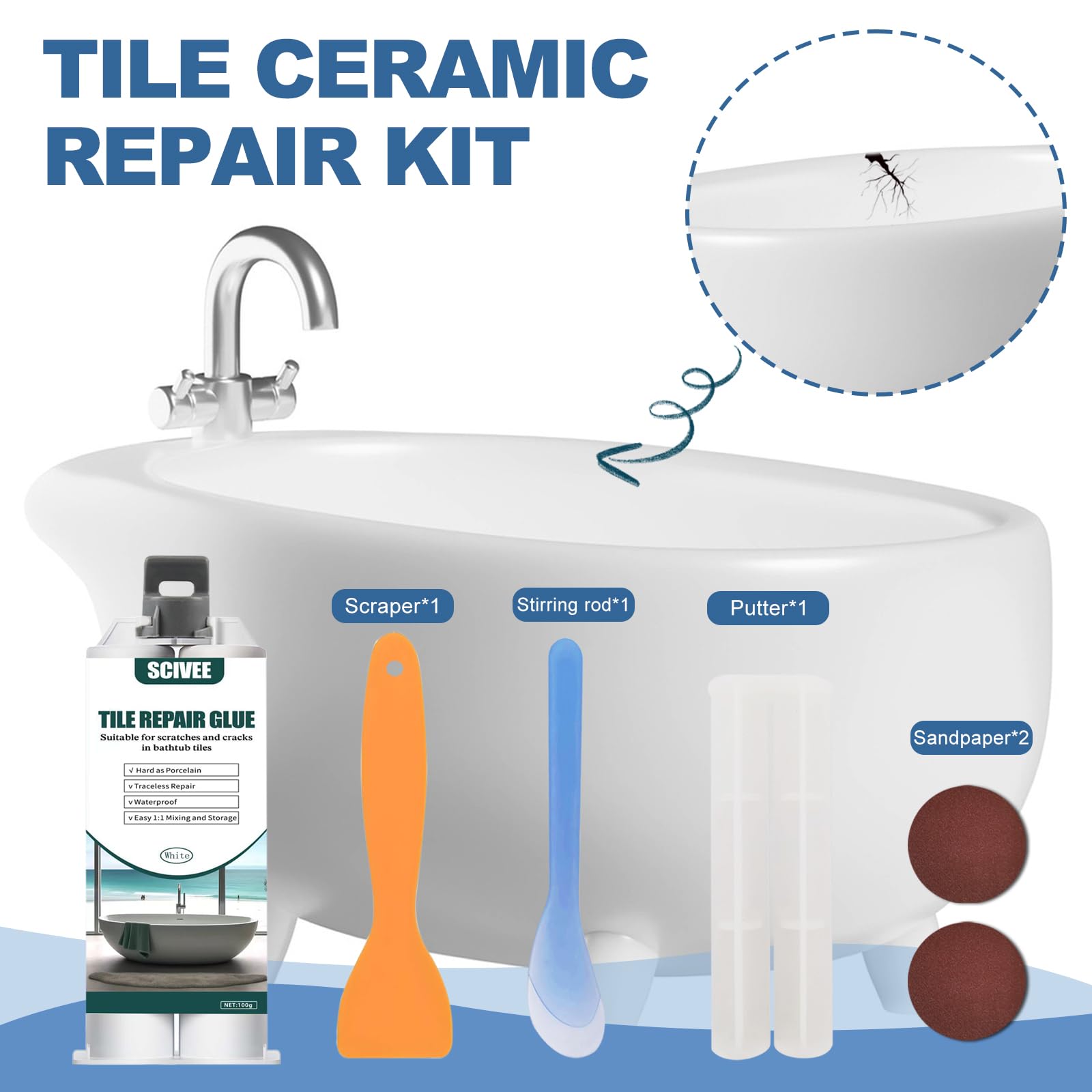 Manutenzione Bagno Cucina Kit Riparazione Piastrelle Ceramica - Pasta Per Graffi E Scheggiature - Per Bagno E Cucina Ripara Graffi Piastrelle - Foto 13