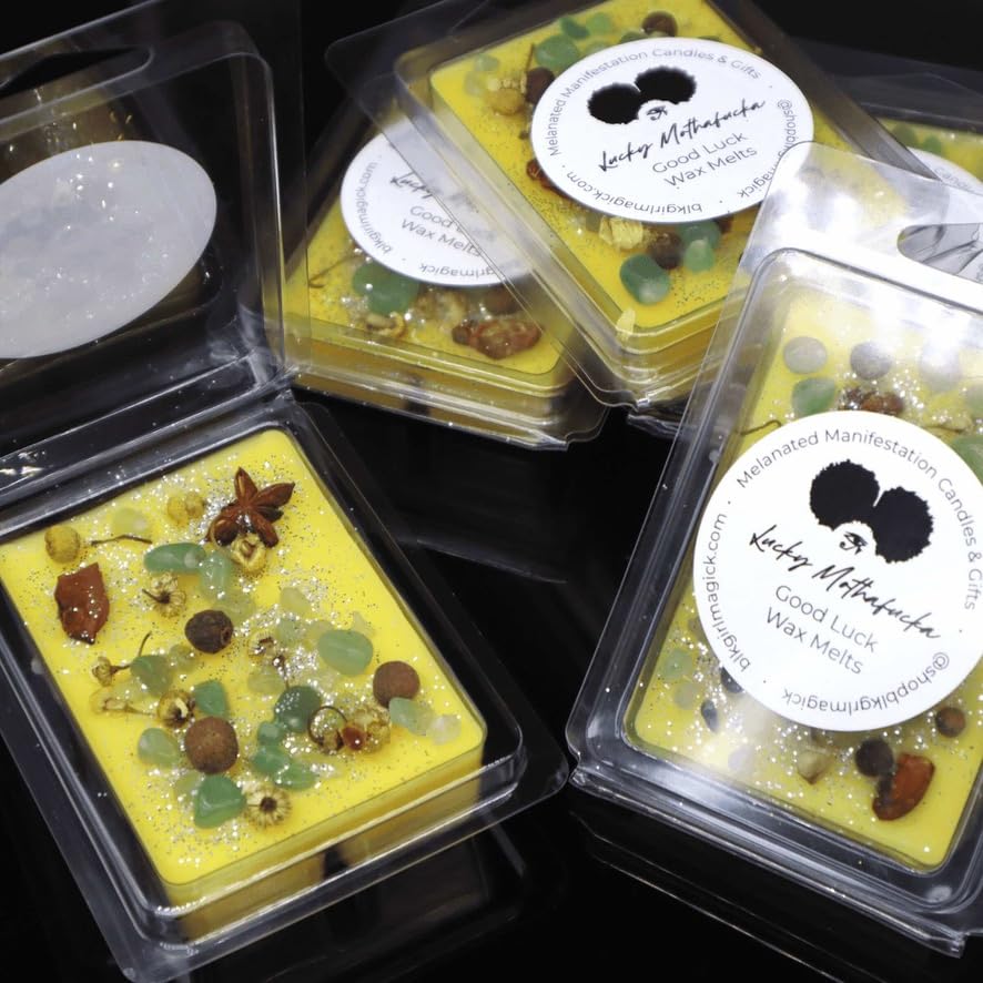 Miniatura 4 de Lucky Mfer Green Aventurine Crystal Candle for Good Luck and Fortune, Dragons Blood Scented, Handmade Lucky Charm Candles, Black Owned Gifts for